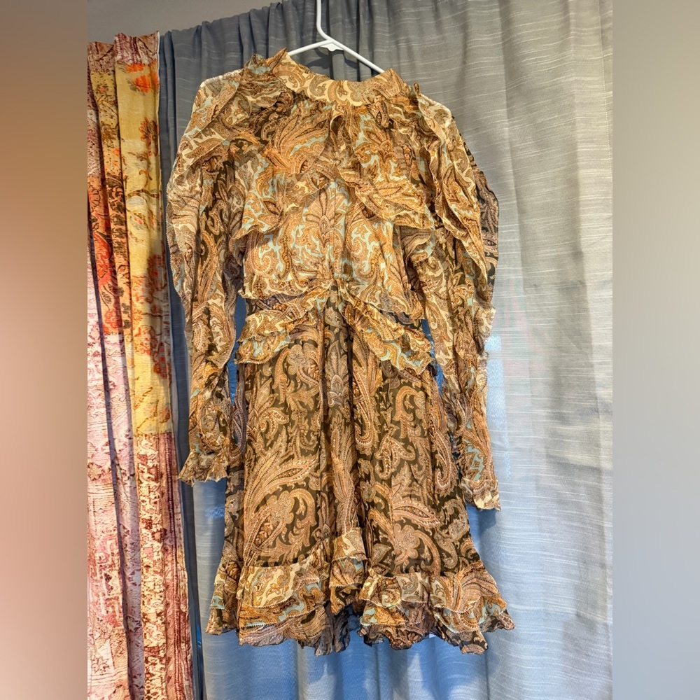 NWT Zimmermann Silk Multicolor Paisley Long Sleeve Dress Designer Size 3